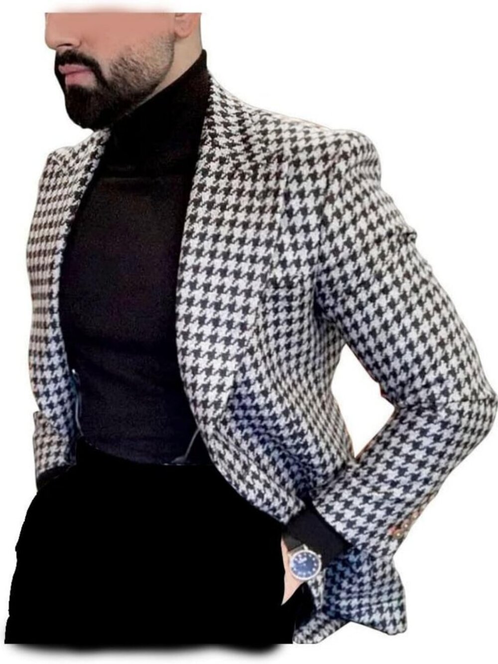 Stylish Slim Fit Houndstooth Blazer for Men - Perfect for Wedding, Prom, Party
